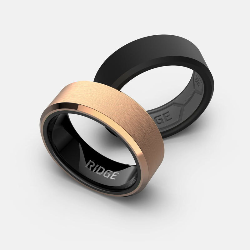 8mm Beveled Ring Set - 18K Rose Gold
